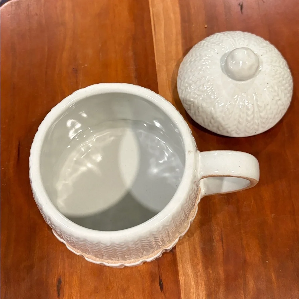 West Elm Cable Knit Sweater Mug With Lid